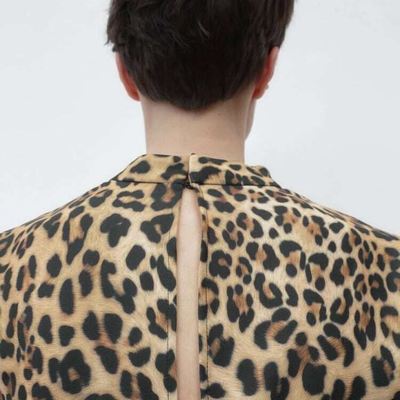 New ZARA S Small Mock Neck Animal Leopard Print Mini Short Dress - Picture 9 of 16